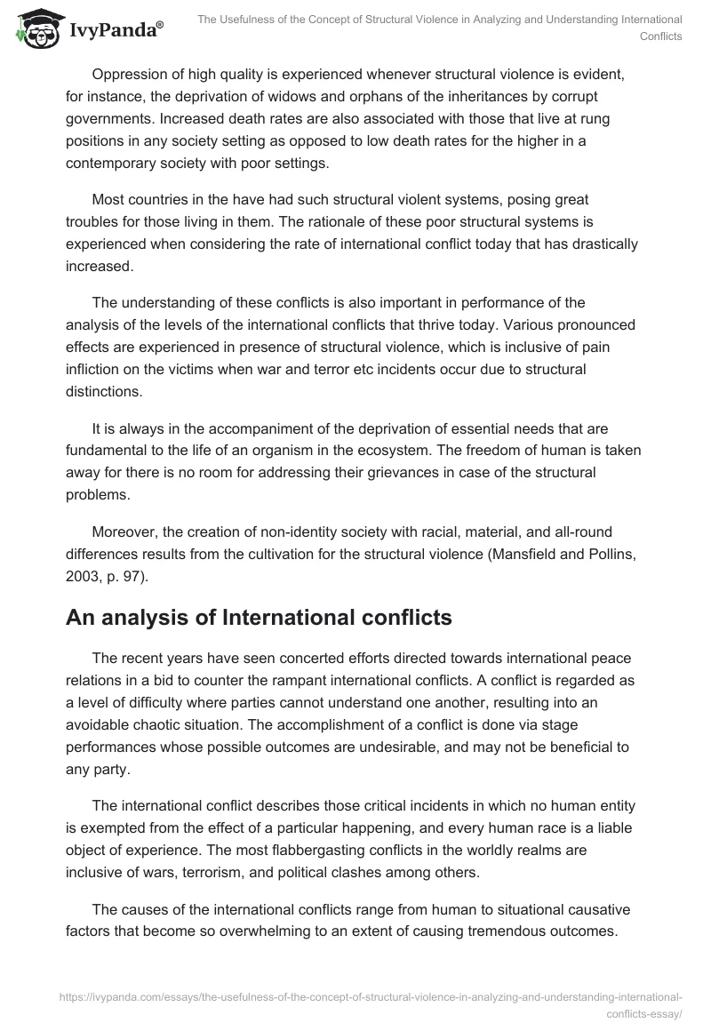 The Usefulness of the Concept of Structural Violence in Analyzing and Understanding International Conflicts. Page 3