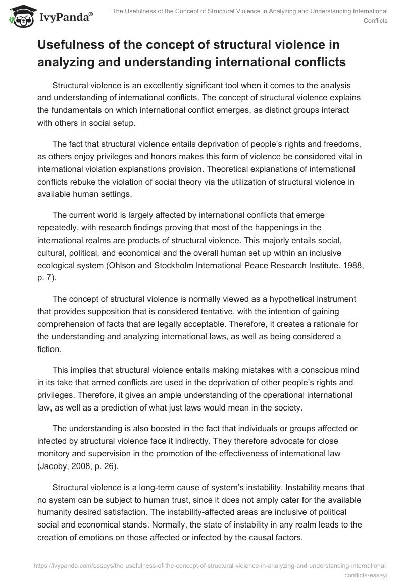 The Usefulness of the Concept of Structural Violence in Analyzing and Understanding International Conflicts. Page 5
