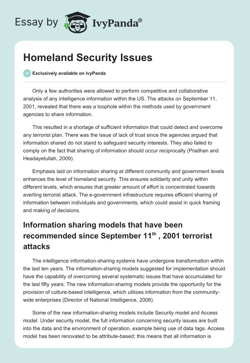 Homeland Security Issues. Page 1
