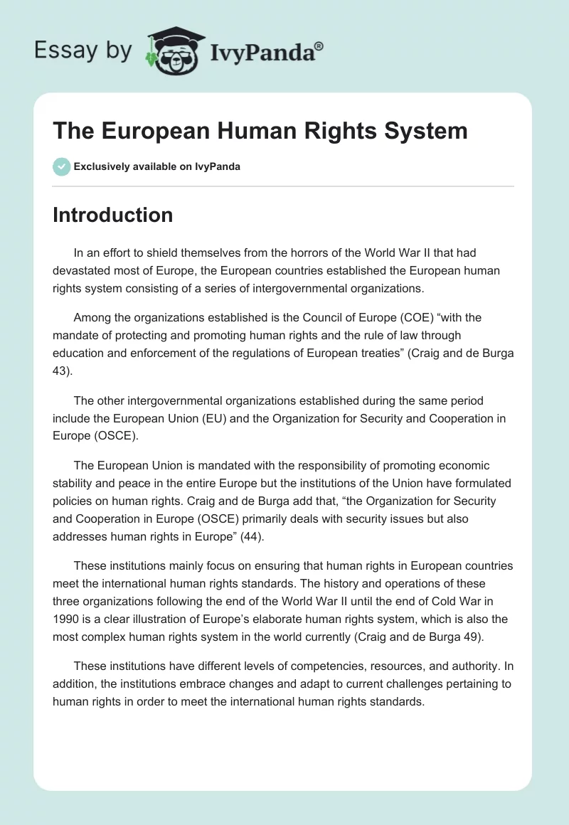 The European Human Rights System. Page 1