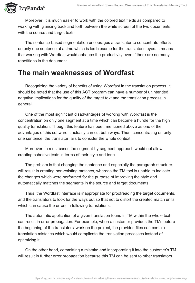 Review of Wordfast: Strengths and Weaknesses of This Translation Memory Tool. Page 3