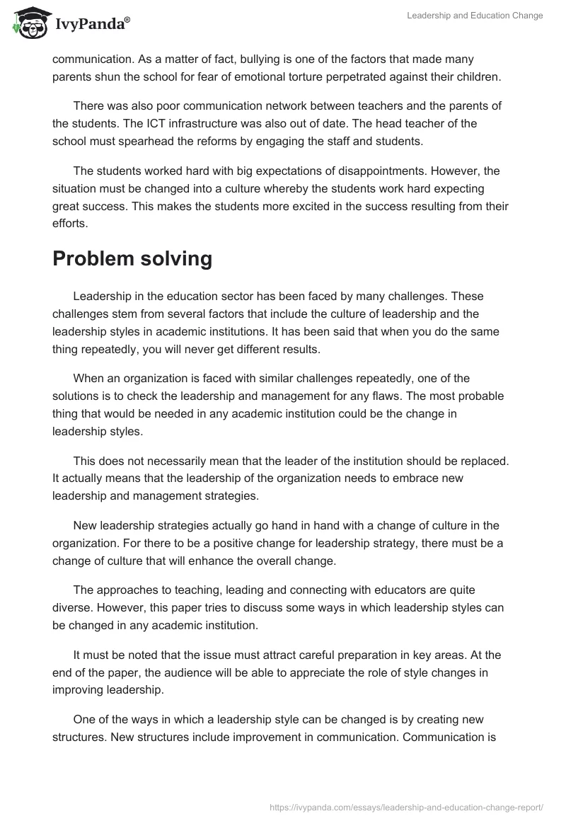 Leadership and Education Change. Page 2