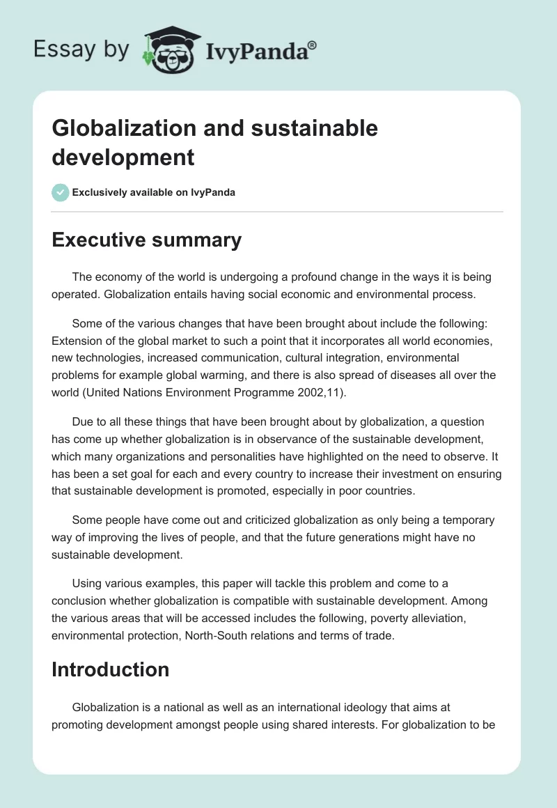 Globalization and sustainable development. Page 1