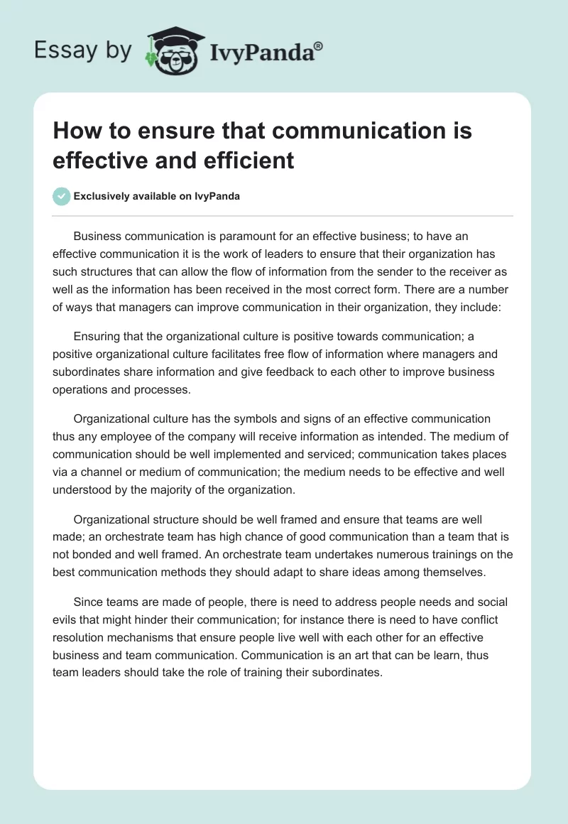 How to Ensure That Communication Is Effective and Efficient. Page 1