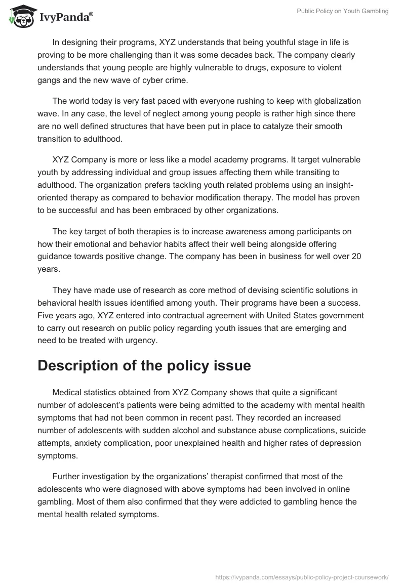 Public Policy on Youth Gambling. Page 2