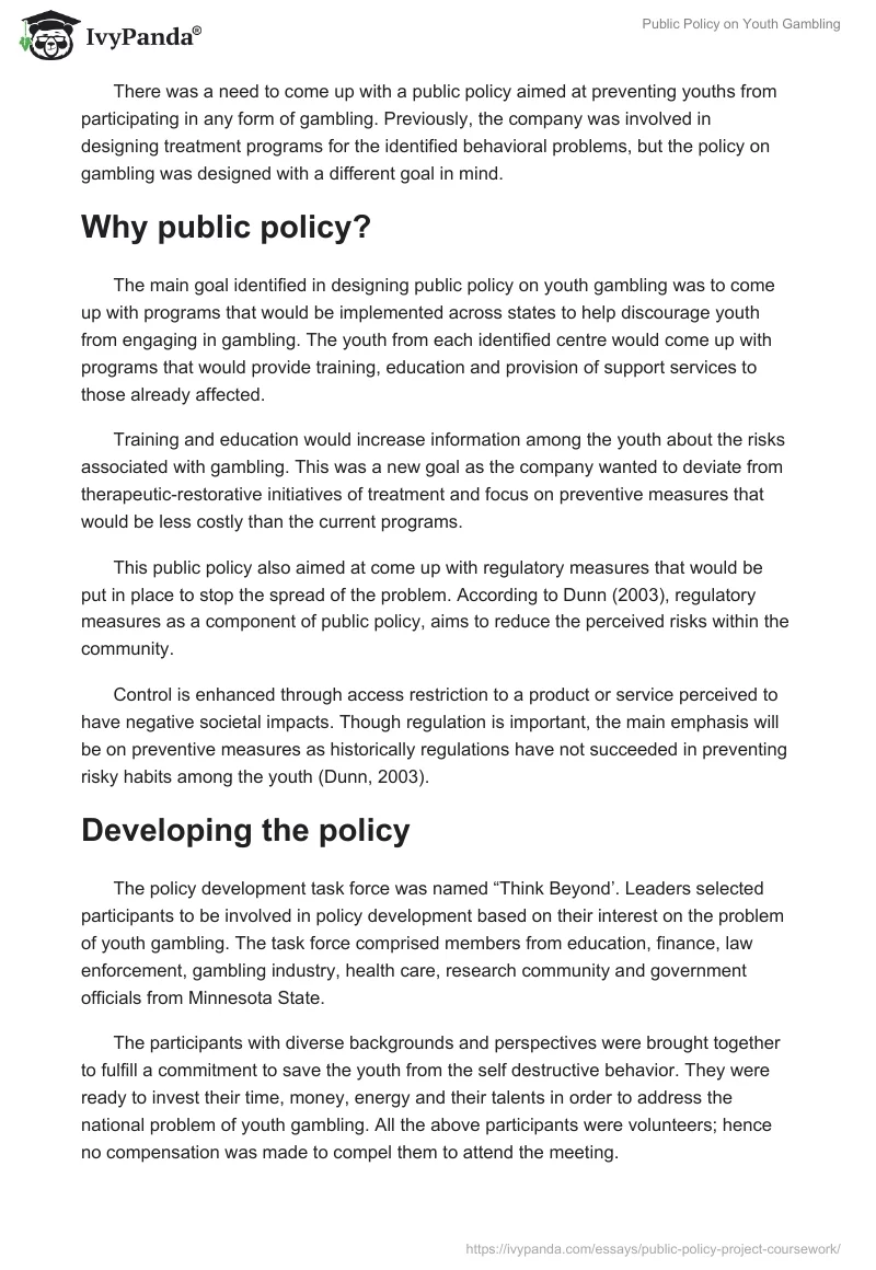 Public Policy on Youth Gambling. Page 4