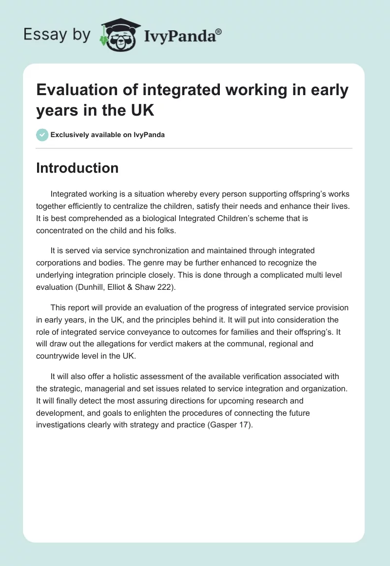 Evaluation of integrated working in early years in the UK. Page 1