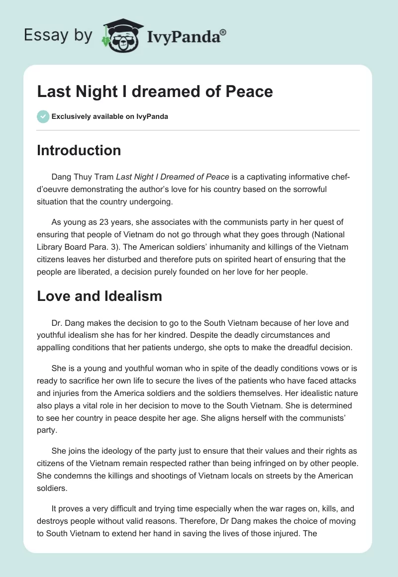 Last Night I dreamed of Peace. Page 1