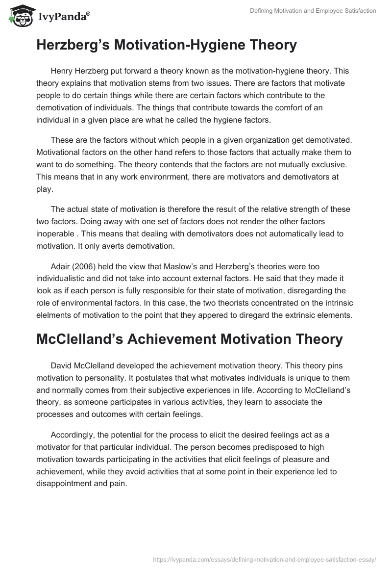 Defining Motivation and Employee Satisfaction. Page 3