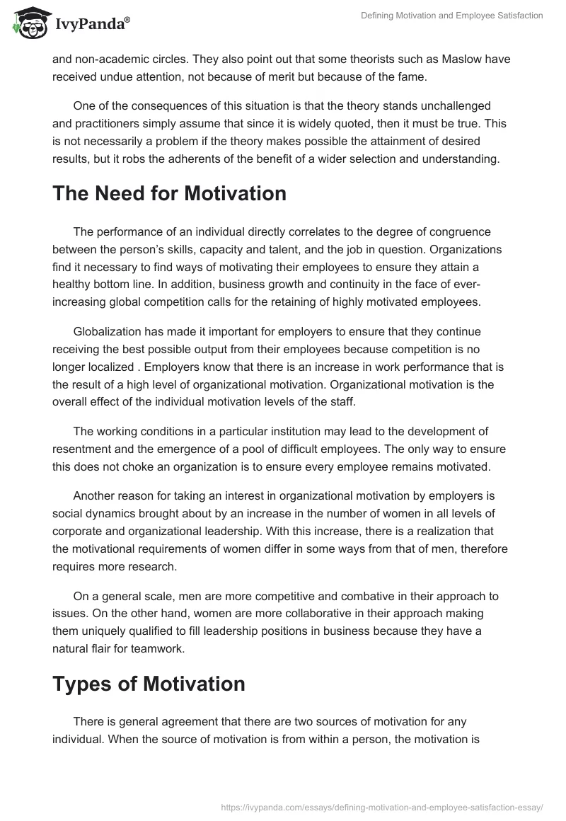 Defining Motivation and Employee Satisfaction. Page 5