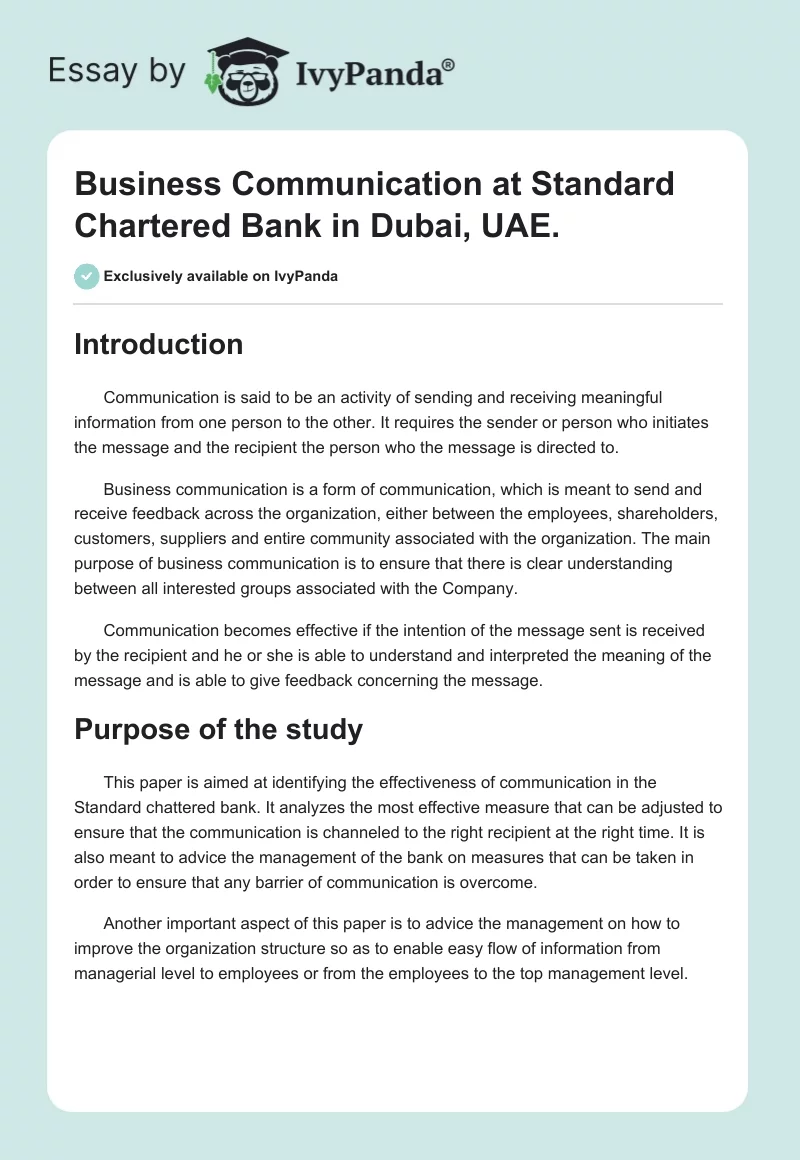 Business Communication at Standard Chartered Bank in Dubai, UAE.. Page 1