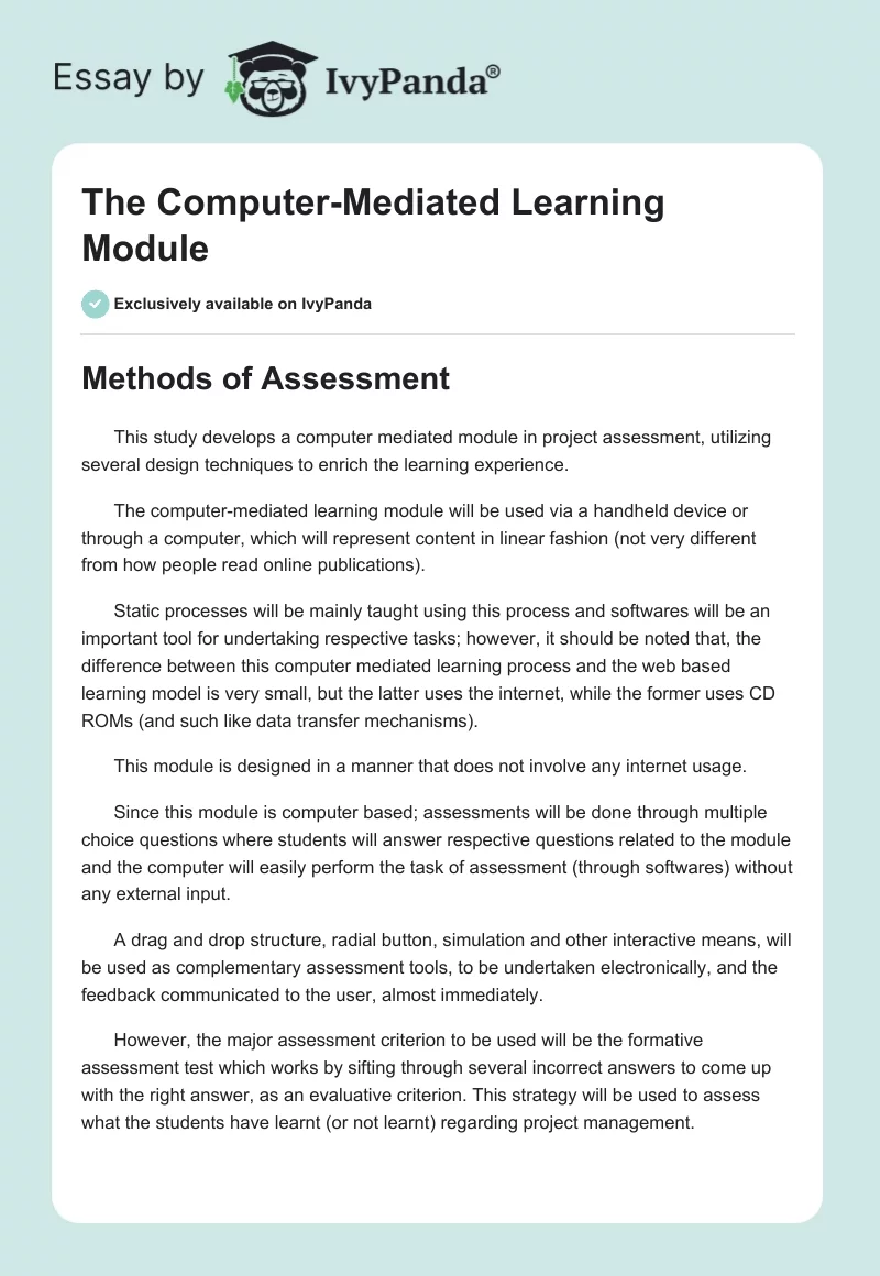 The Computer-Mediated Learning Module. Page 1