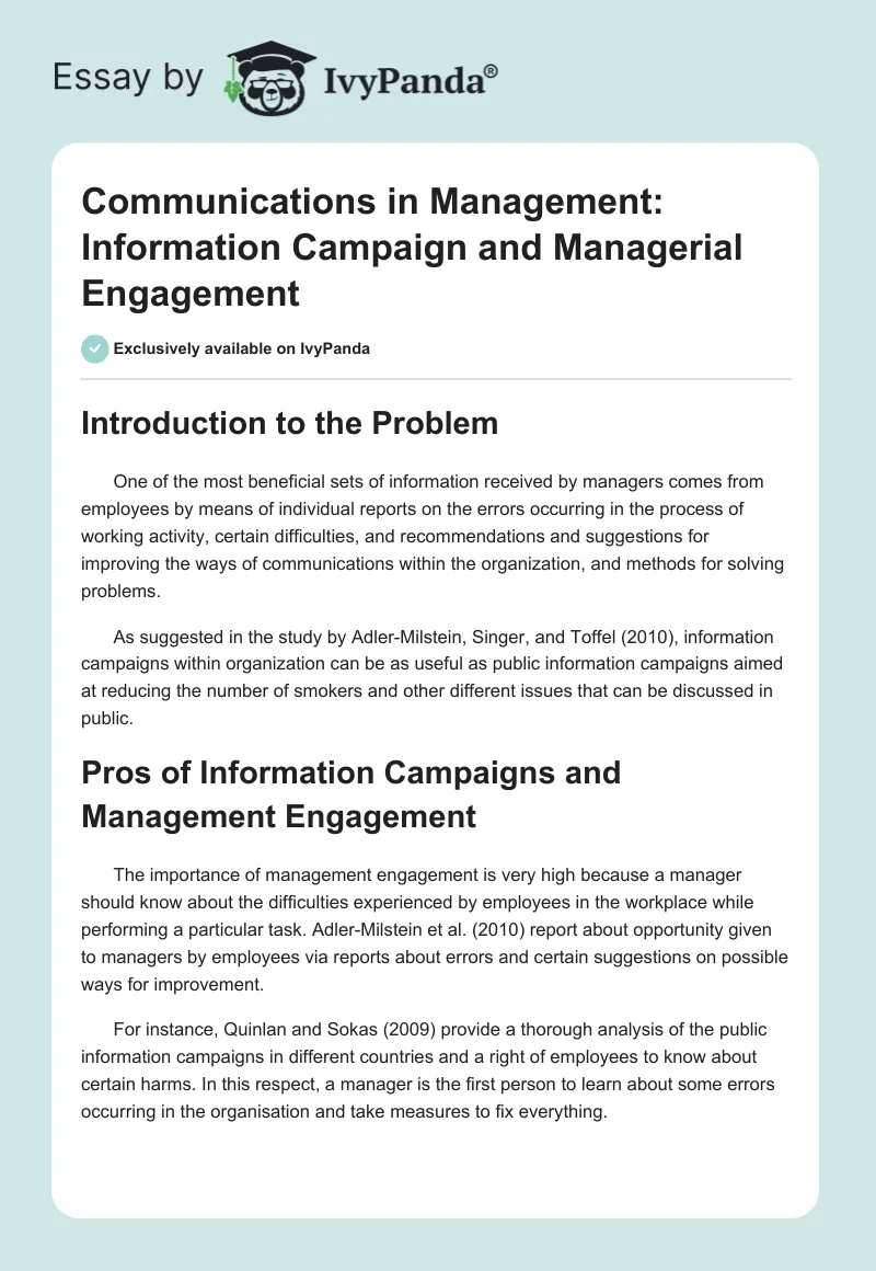 Communications in Management: Information Campaign and Managerial Engagement. Page 1