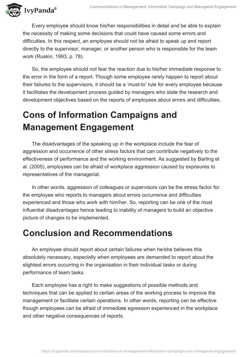 Communications in Management: Information Campaign and Managerial Engagement. Page 2