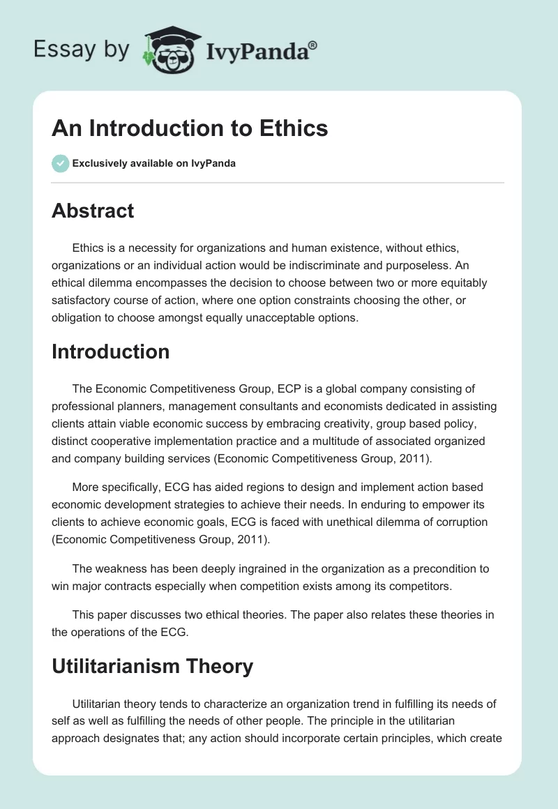 An Introduction to Ethics. Page 1