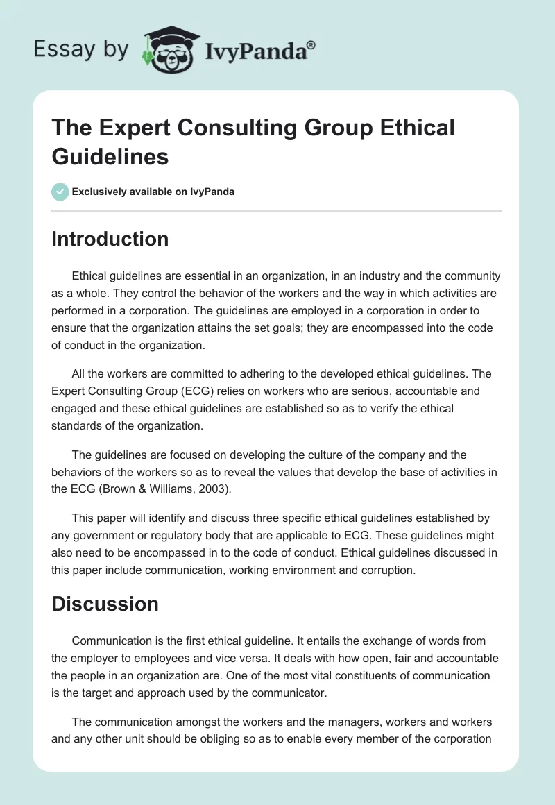 The Expert Consulting Group Ethical Guidelines. Page 1