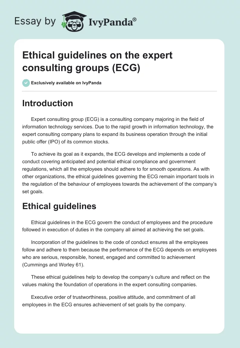 Ethical guidelines on the expert consulting groups (ECG). Page 1