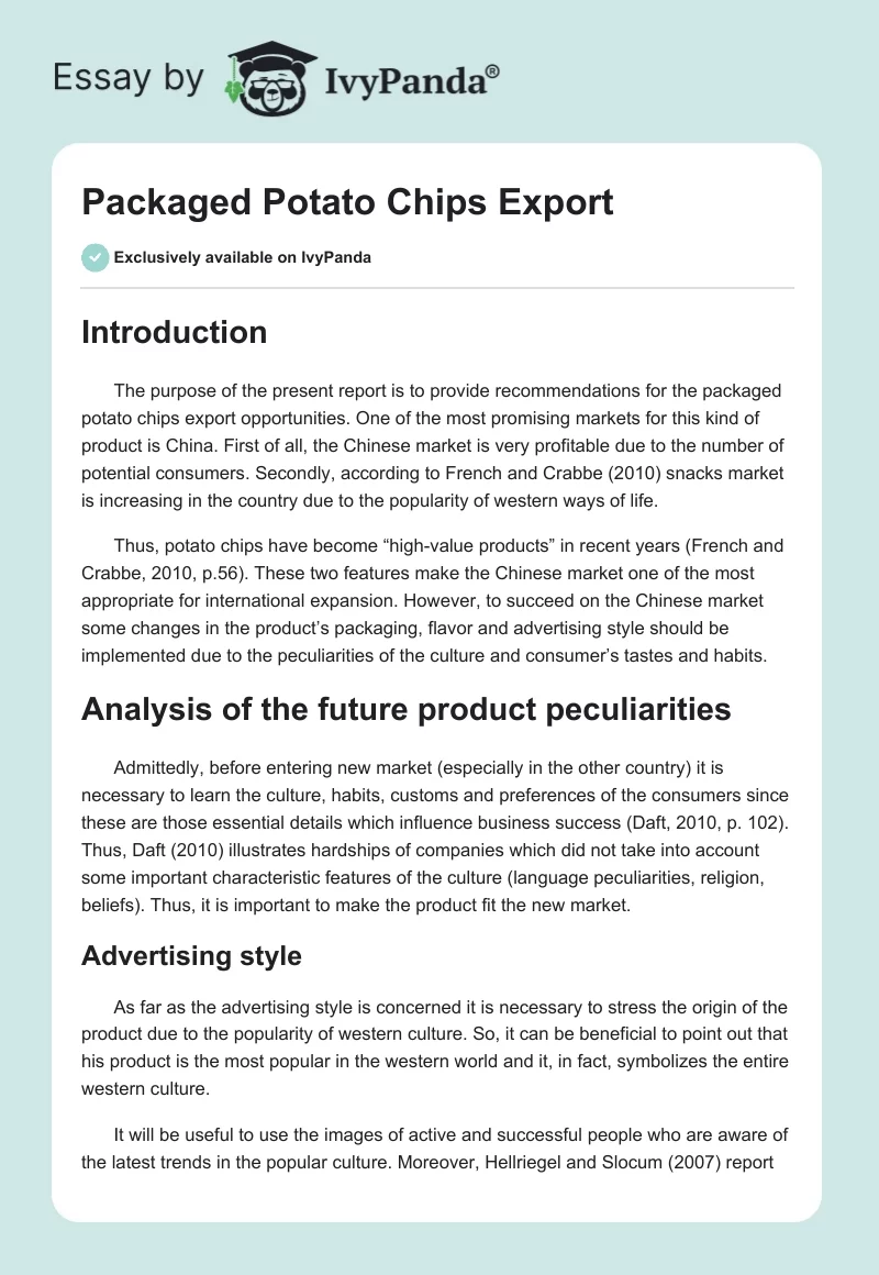 Packaged Potato Chips Export. Page 1