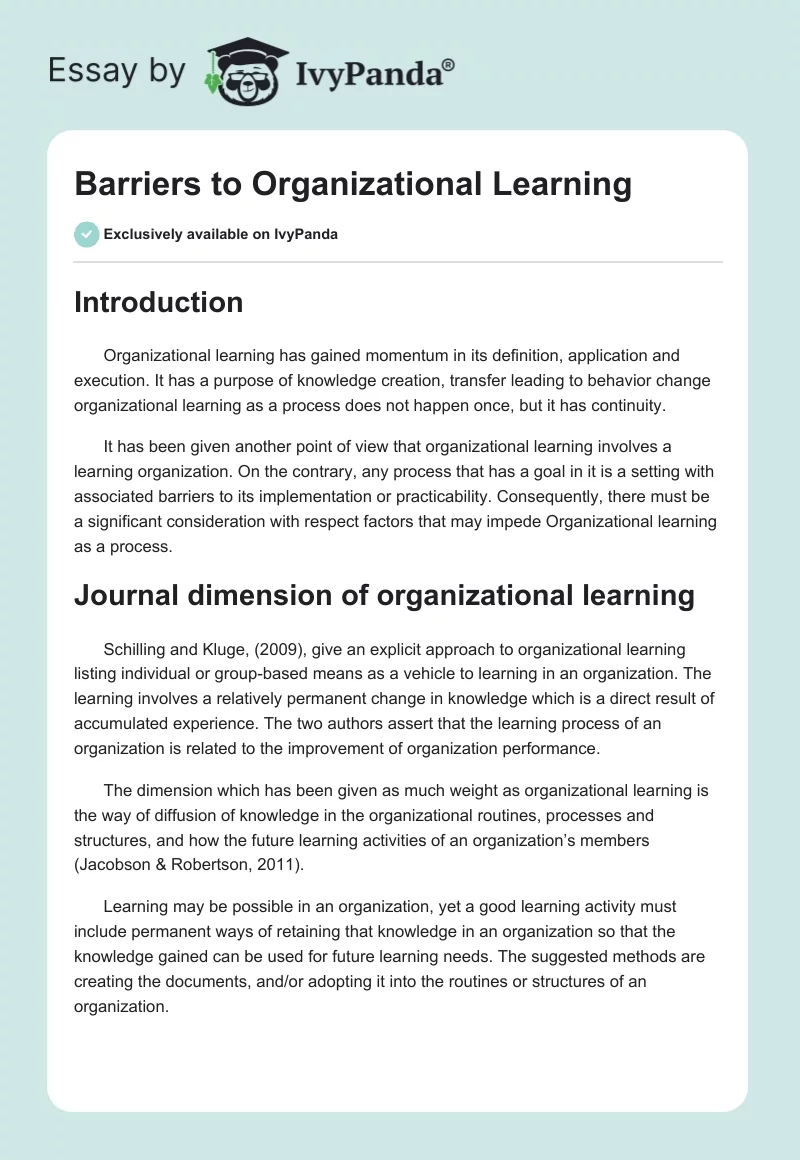 Barriers to Organizational Learning. Page 1