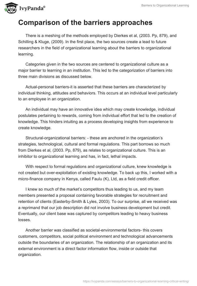 Barriers to Organizational Learning. Page 2