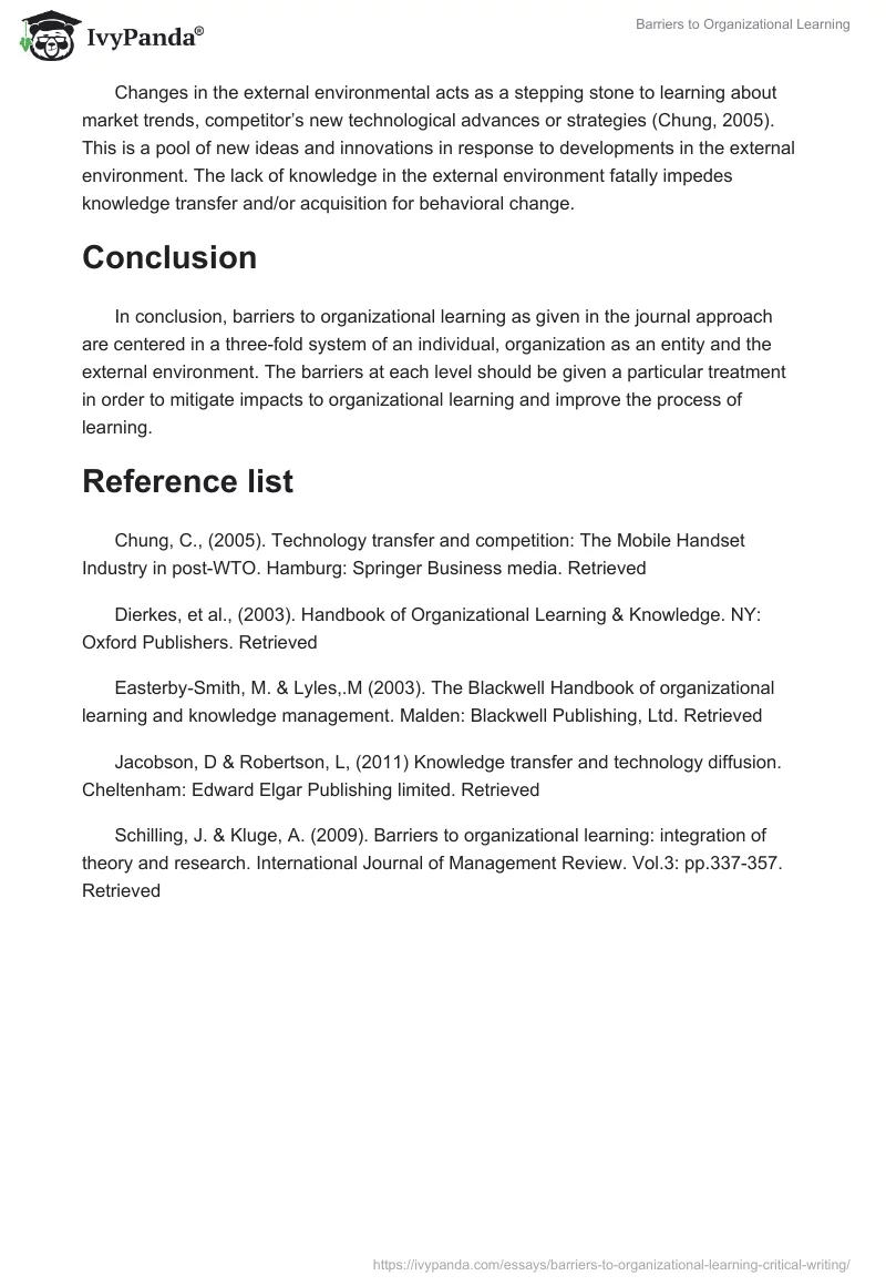 Barriers to Organizational Learning. Page 3