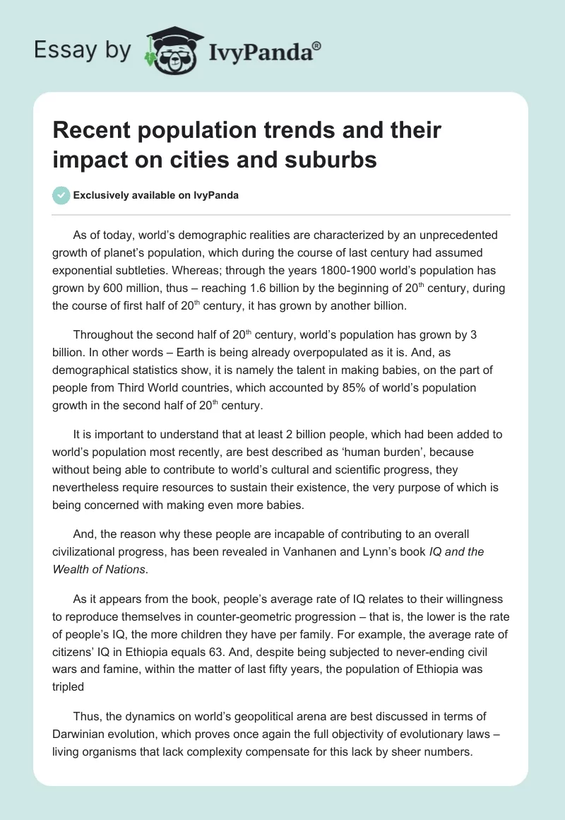 Recent Population Trends and Their Impact on Cities and Suburbs. Page 1