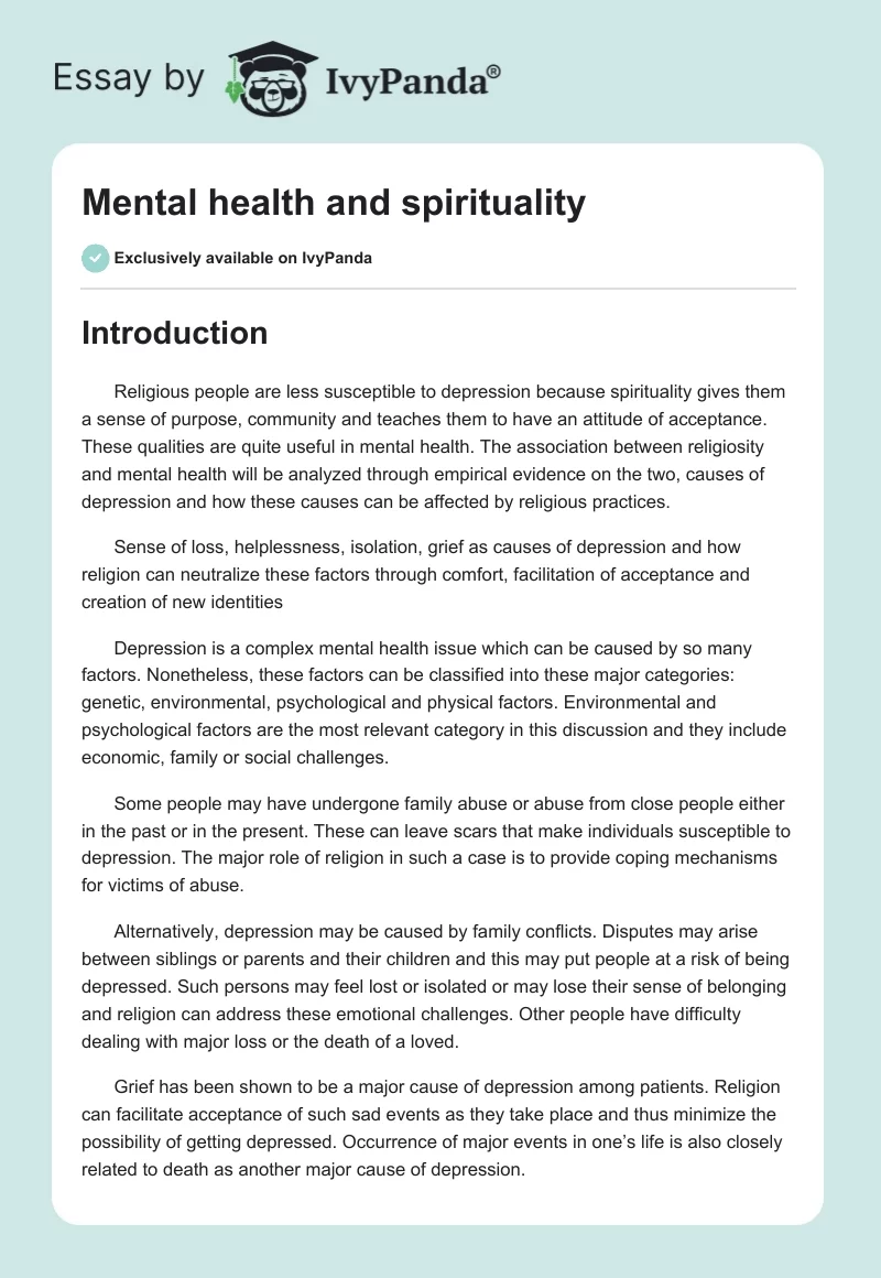 Mental Health and Spirituality. Page 1
