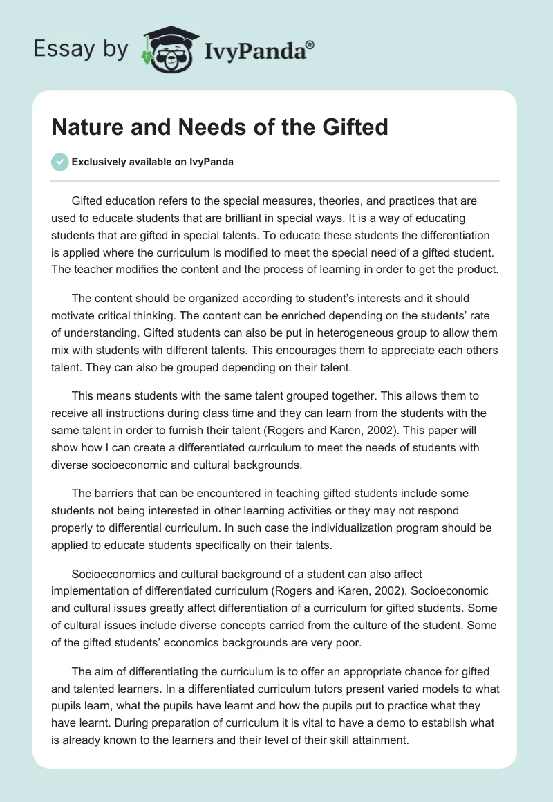 Nature and Needs of the Gifted. Page 1