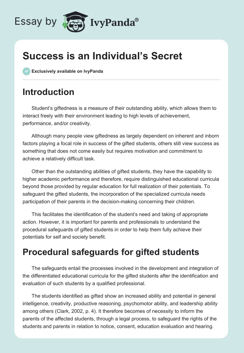 Success is an Individual’s Secret. Page 1