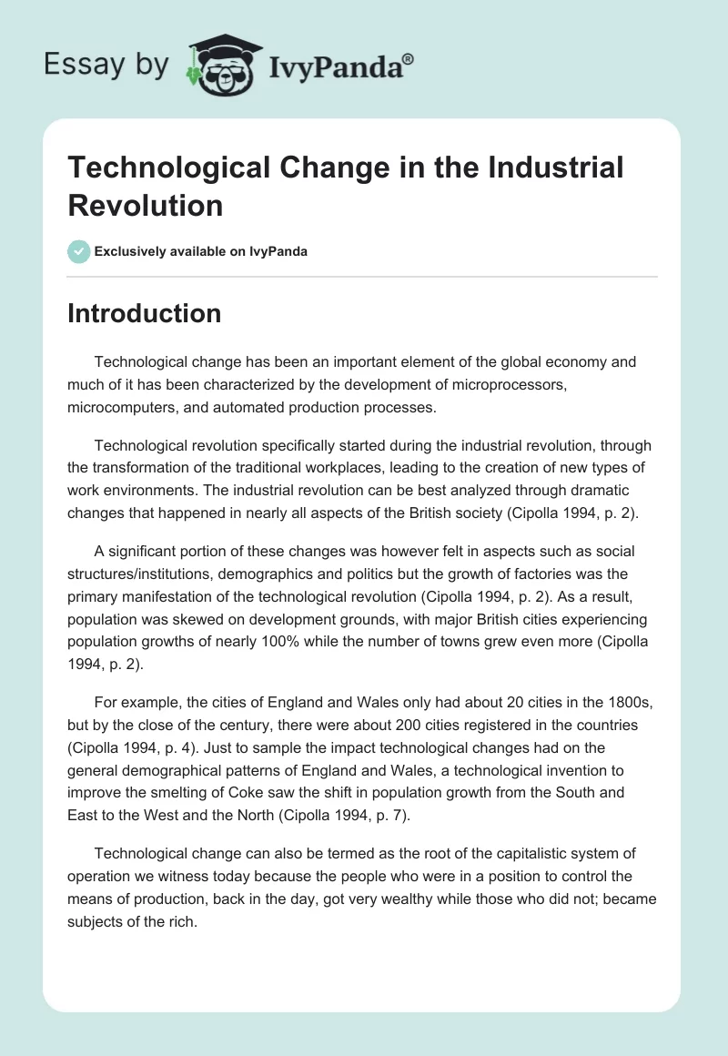 Technological Change in the Industrial Revolution. Page 1