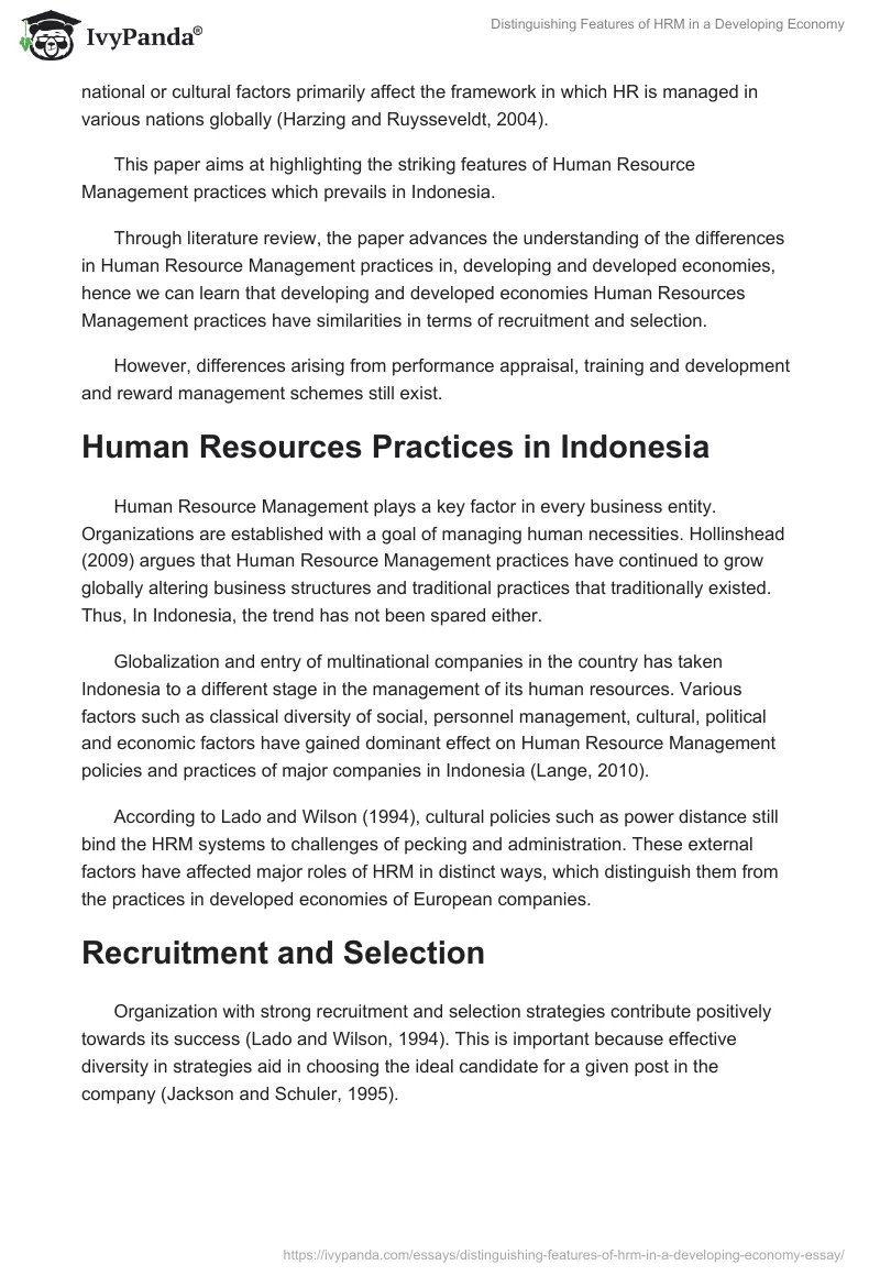 Distinguishing Features of HRM in a Developing Economy. Page 2