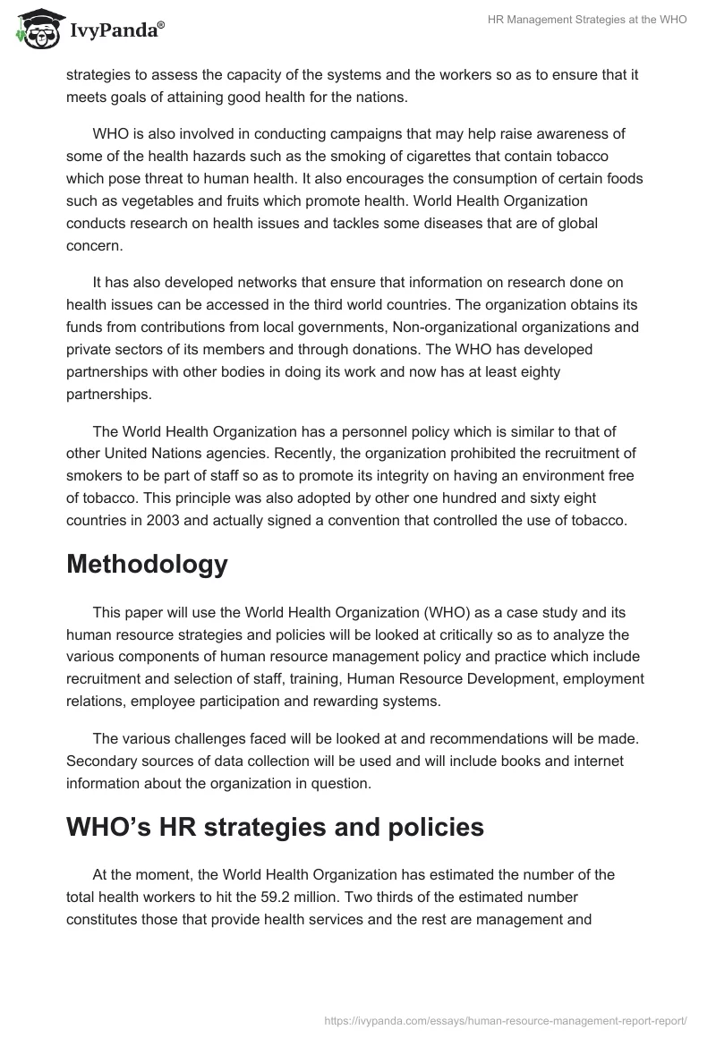 HR Management Strategies at the WHO. Page 2
