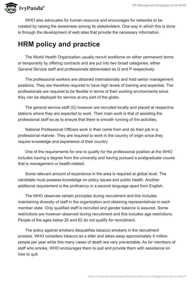 HR Management Strategies at the WHO. Page 4