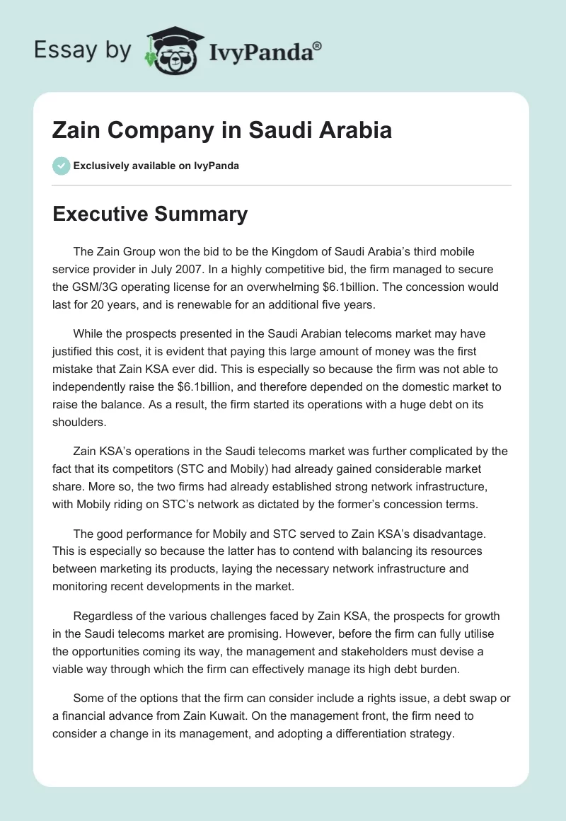 Zain Company in Saudi Arabia. Page 1