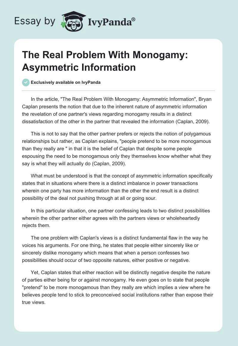 "The Real Problem With Monogamy: Asymmetric Information". Page 1