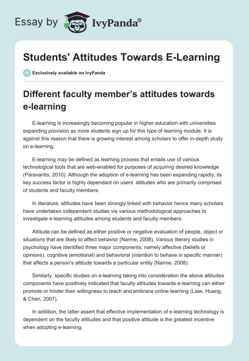 Students' Attitudes Towards E-Learning. Page 1