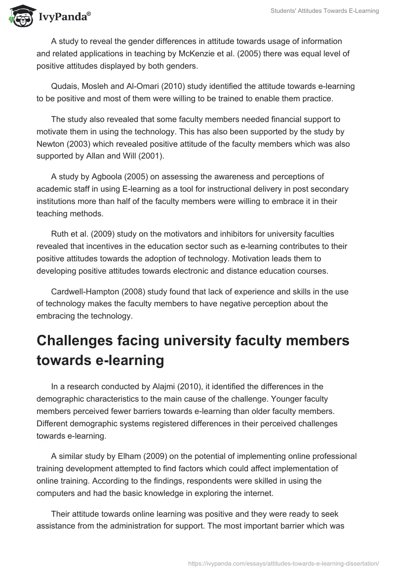 Students' Attitudes Towards E-Learning. Page 5