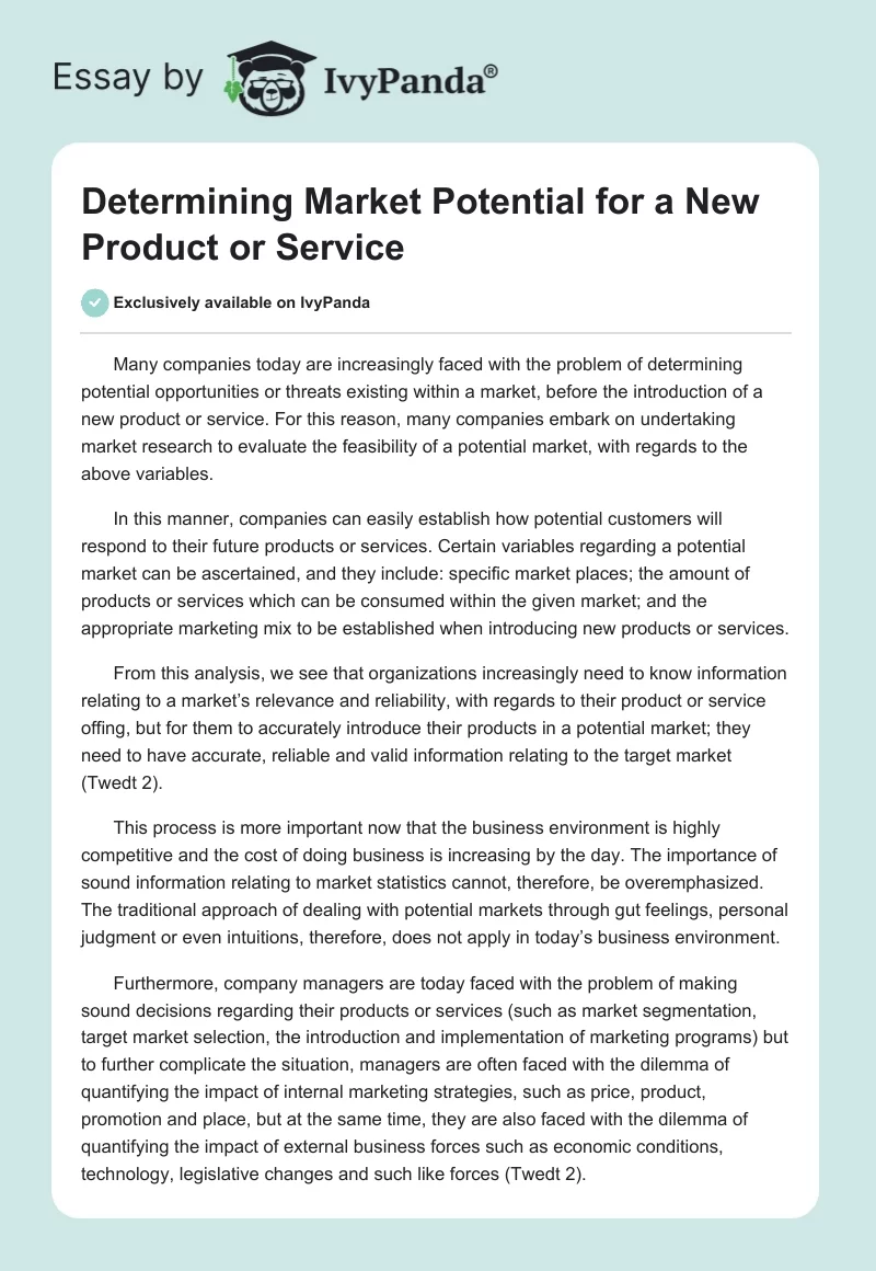 Determining Market Potential for a New Product or Service. Page 1