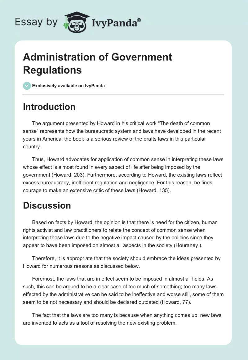 Administration of Government Regulations. Page 1