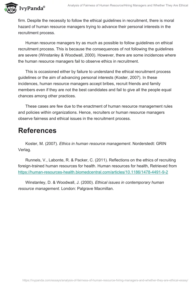 Analysis of Fairness of Human Resource/Hiring Managers and Whether They Are Ethical. Page 3