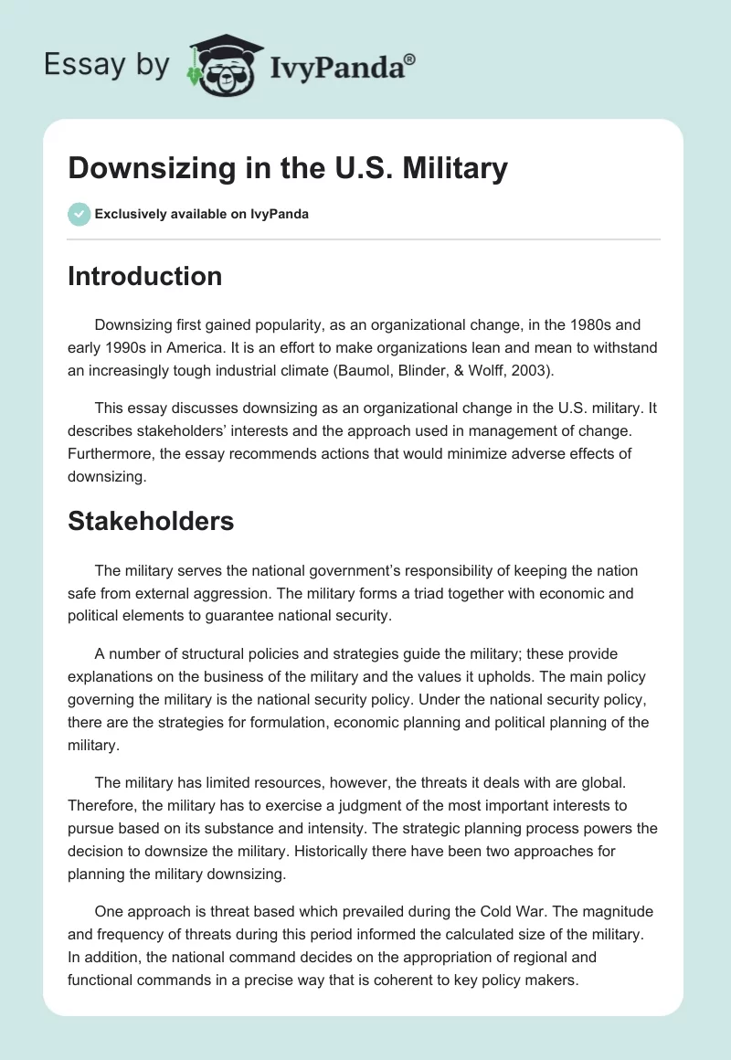 Downsizing in the U.S. Military. Page 1