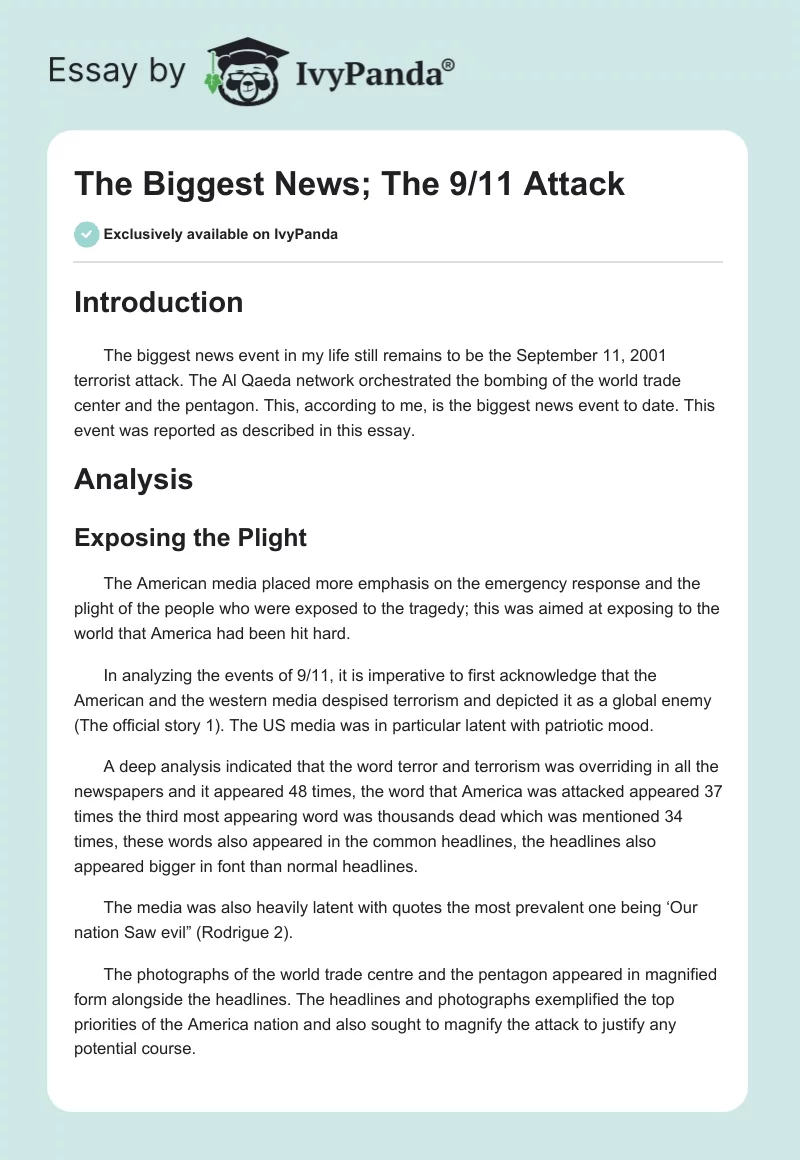 The Biggest News; The 9/11 Attack. Page 1