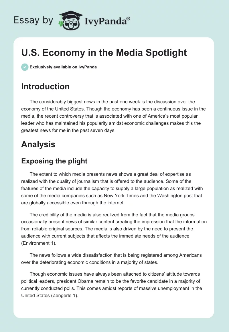 U.S. Economy in the Media Spotlight. Page 1