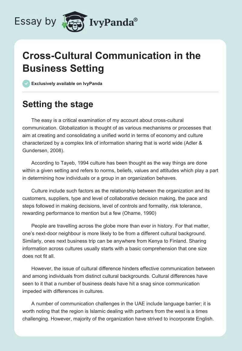 Cross-Cultural Communication in the Business Setting. Page 1