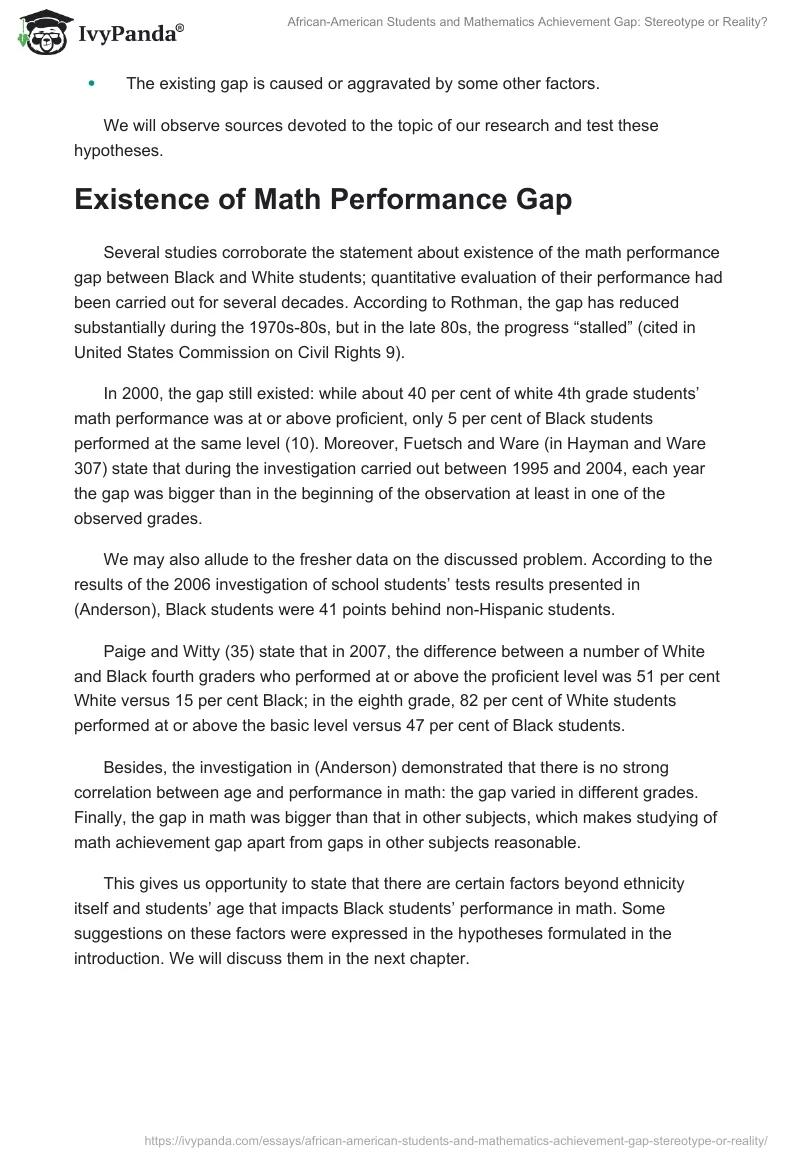 African-American Students and Mathematics Achievement Gap: Stereotype or Reality?. Page 2