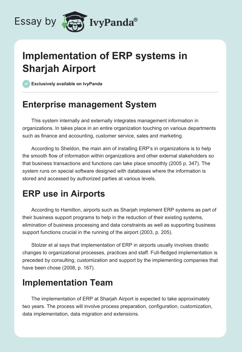 Implementation of ERP Systems in Sharjah Airport. Page 1