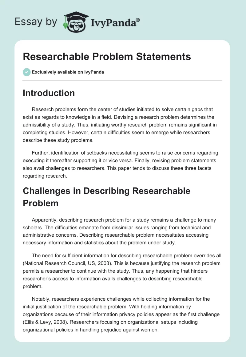 Researchable Problem Statements. Page 1