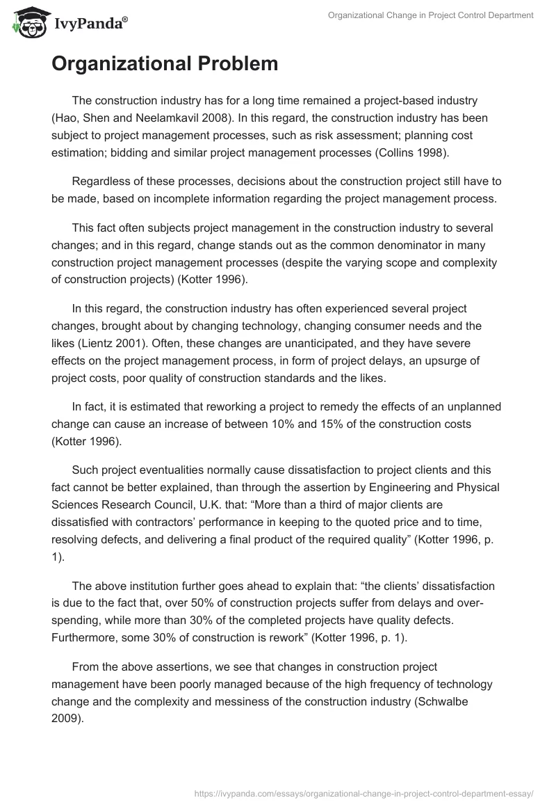 Organizational Change in Project Control Department. Page 2