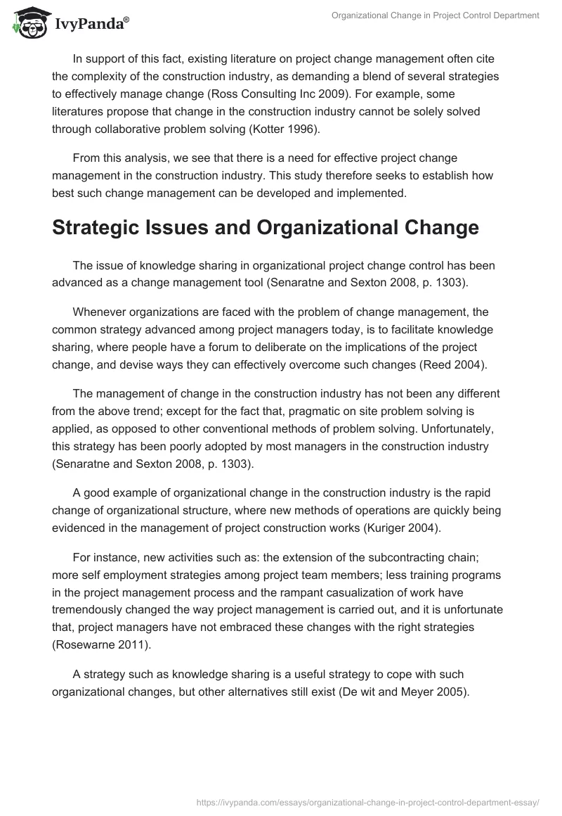 Organizational Change in Project Control Department. Page 3