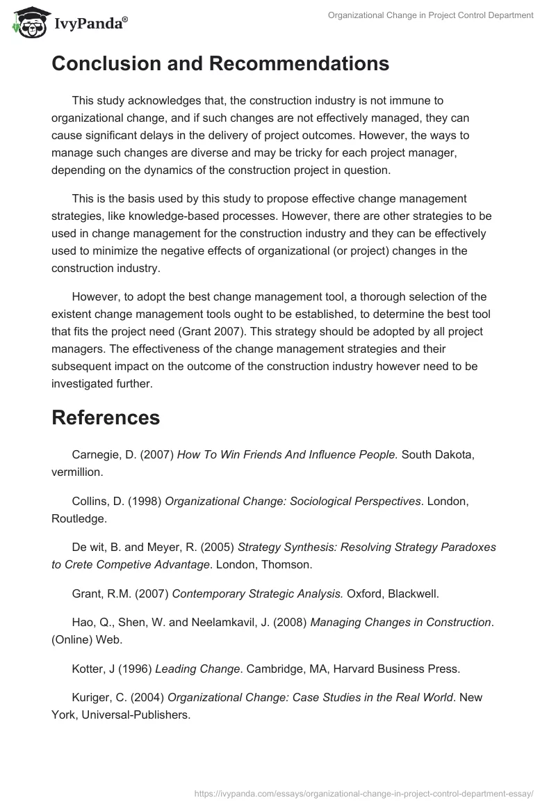 Organizational Change in Project Control Department. Page 4